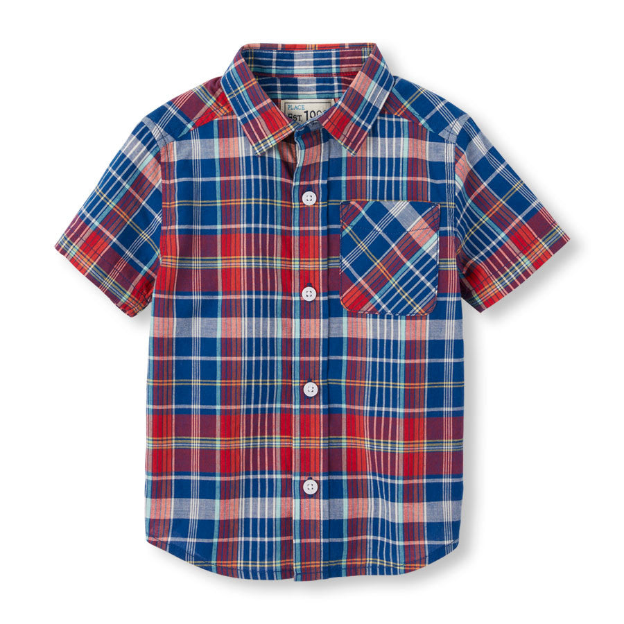 Toddler Boys Short Sleeve Plaid Madras Shirt